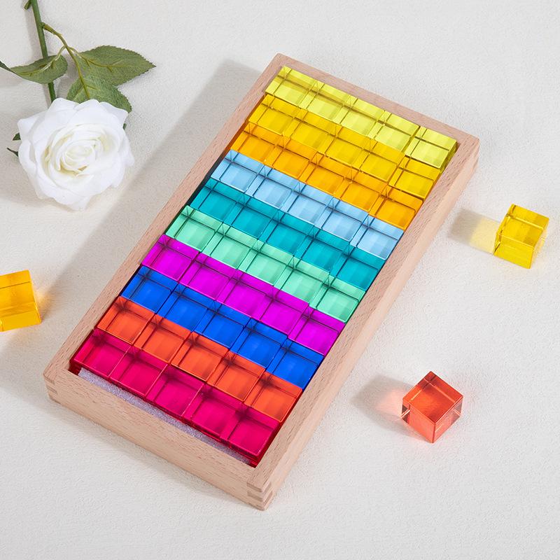 Rainbow Translucent Gemstone Building Blocks Large Particle Cube Building Baby Early Education Toys