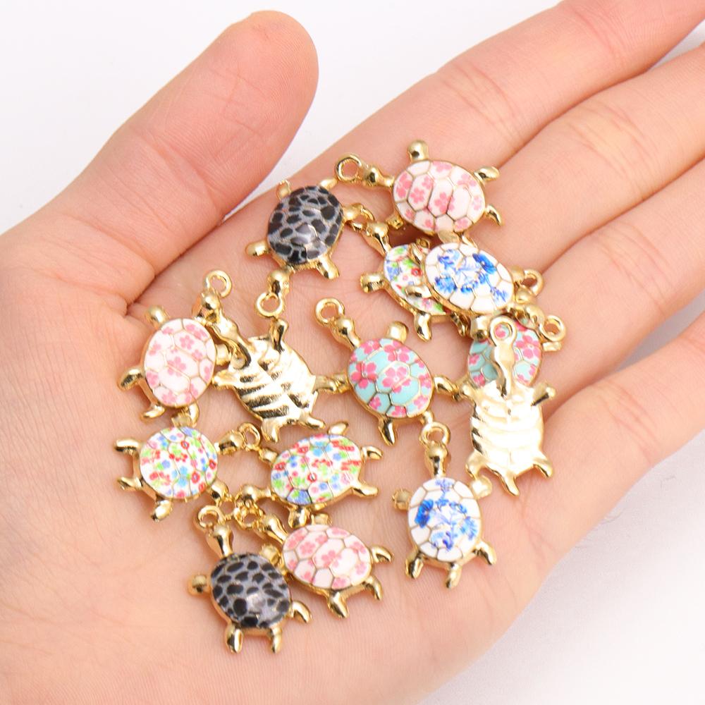 10Pcs Fashion Tortoise Shape Pendant Gold Colour Alloy Charm Jewelry Making Cartoon Sea Turtle Necklace Keychain DIY Accessories