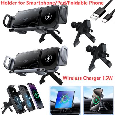 Support de téléphone universel pour voiture Chargeur sans fil pour voiture Double bobine Support de téléphone pliable Charge rapide Pour Samsung iPhone Xiaomi Z Fold