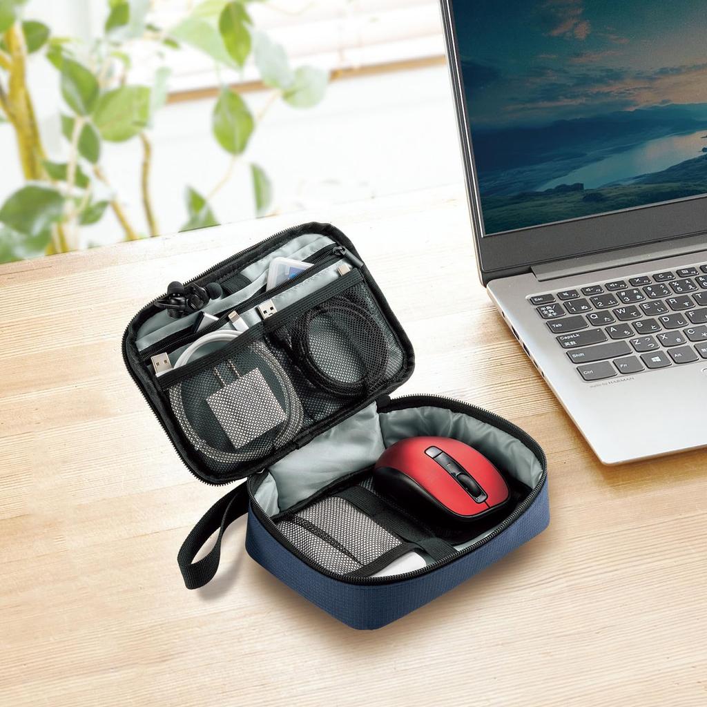 Sanwa Supply Travel Accessory Pouch x D135 x (W195 H55mm, Navy) IN-AD11NV