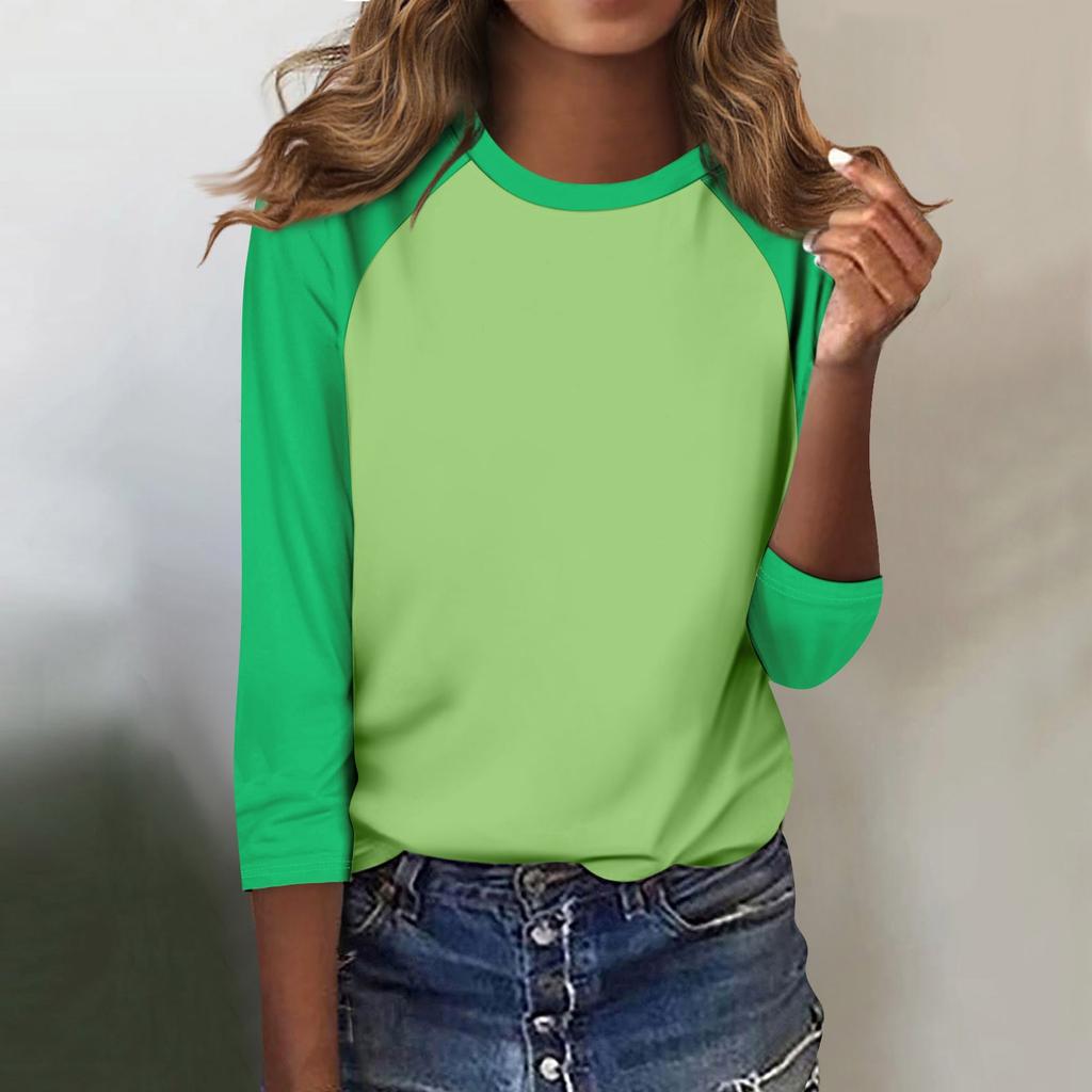 Shirt für Damen, modisch, lässig, Raglan-Ärmel, Rundhalsausschnitt, 3/4-Ärmel, lockeres bedrucktes T-Shirt, Damenoberteil