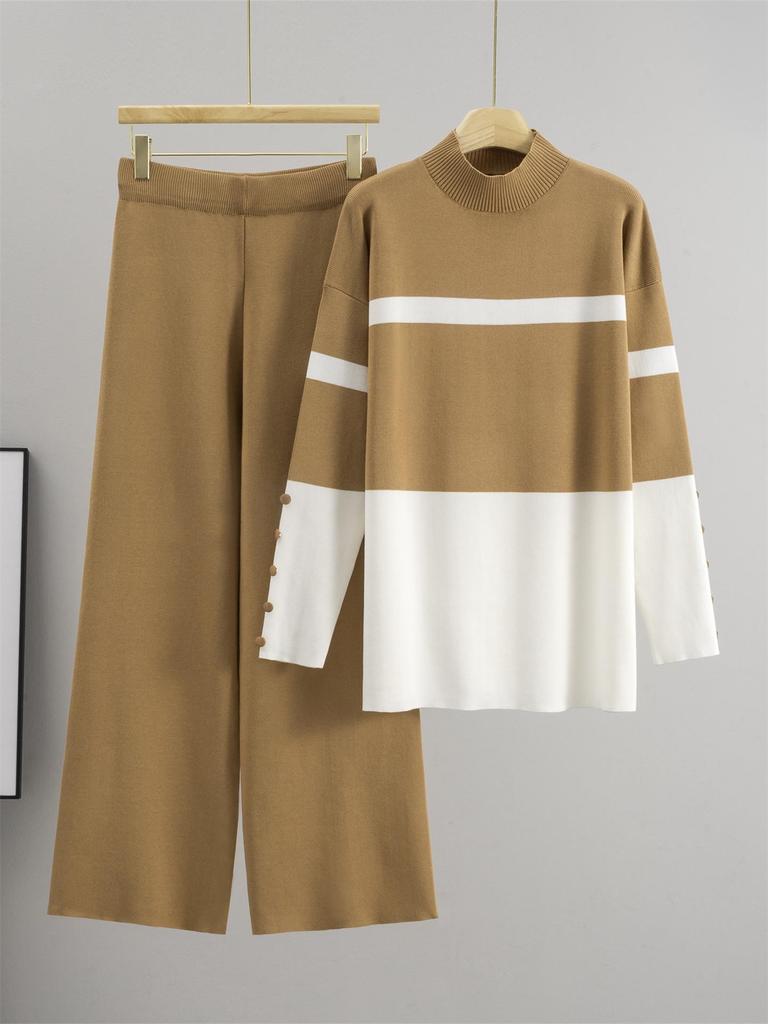 European Trendy Striped Sweater & Wide-Leg Pants Set for Women - Autumn/Winter Fashion Two-Piece