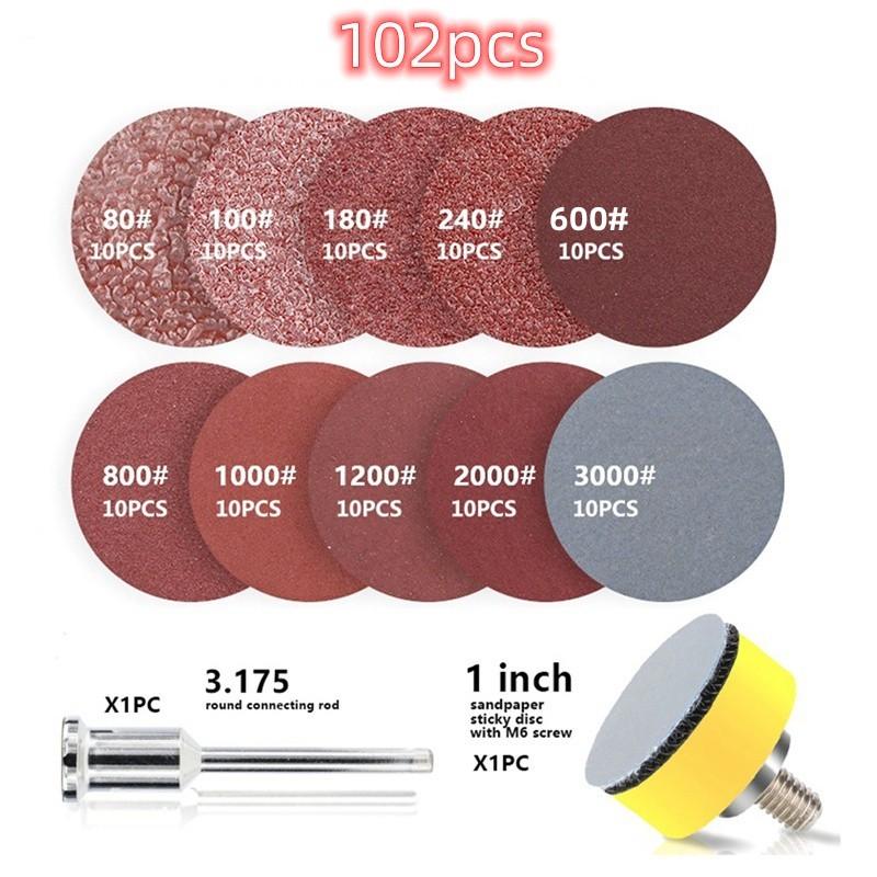 102/52pcs DIY Flocking Sanding Discs Pad Kit 1/2/3 Inch Grit Abrasive Polish Wheel Wood Sanding Paper Set for Dremel Rotary Tool