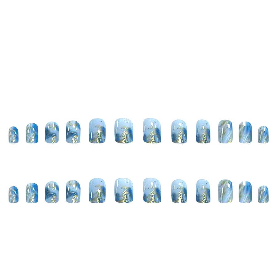 Neue Blau-Gold-Wellen-Maniküre: Vielseitige Color-Block-Press-On-Nägel (24er-Satz)