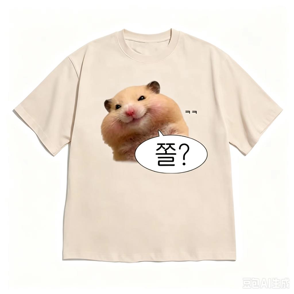 Unisex Korean Streetwear Tshirt Cute Fluffy Hamster Meme Hangul Text Graphic Vintage Tops Y2k Casual Short Sleeve Daily Wear