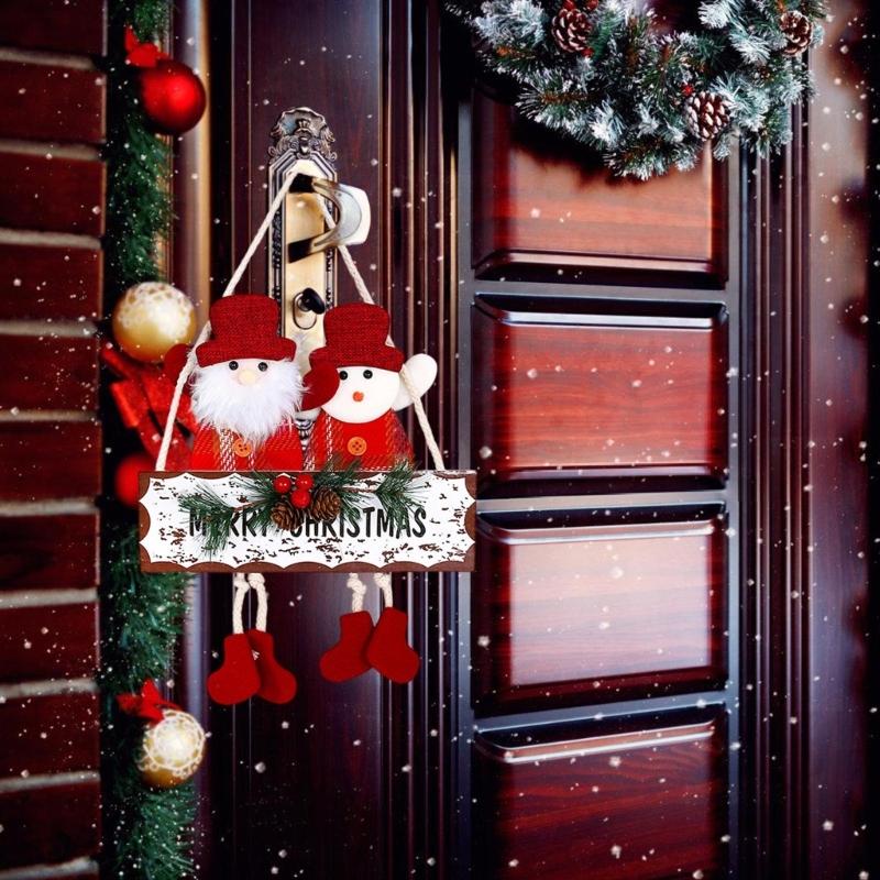 Festival Double Face Santa And Reindeers Hanging Decoration Outdoor Christmas Decorations