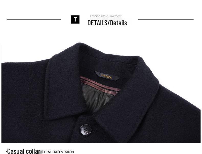 Men's Mid-Length Wool Coat with Detachable Down Liner, Business Lapel Style