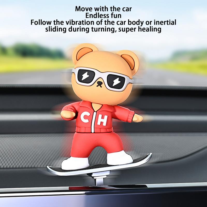 Car Skateboard Bear Ornament Small Cartoon Skateboarding Figure For Car Dashboard Tabletop Ornaments Ensure Driving Safety For
