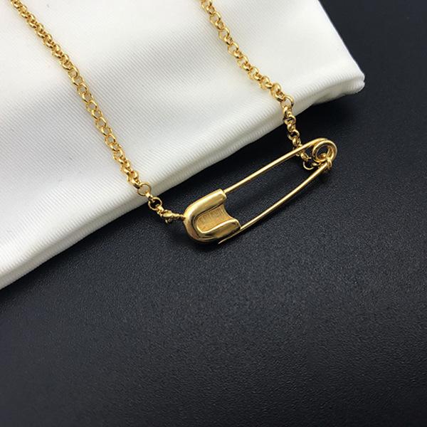 Eurn Ins Wind Chain Vintage Chain Gold Lock Pin Chain Necklace