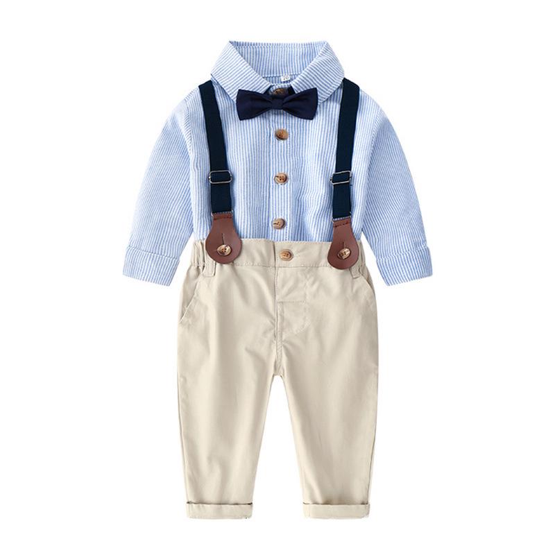 Korean Style Baby Autumn Outfit Set Long Sleeve Shirt and Overalls Two-Piece Children's Formal Wear