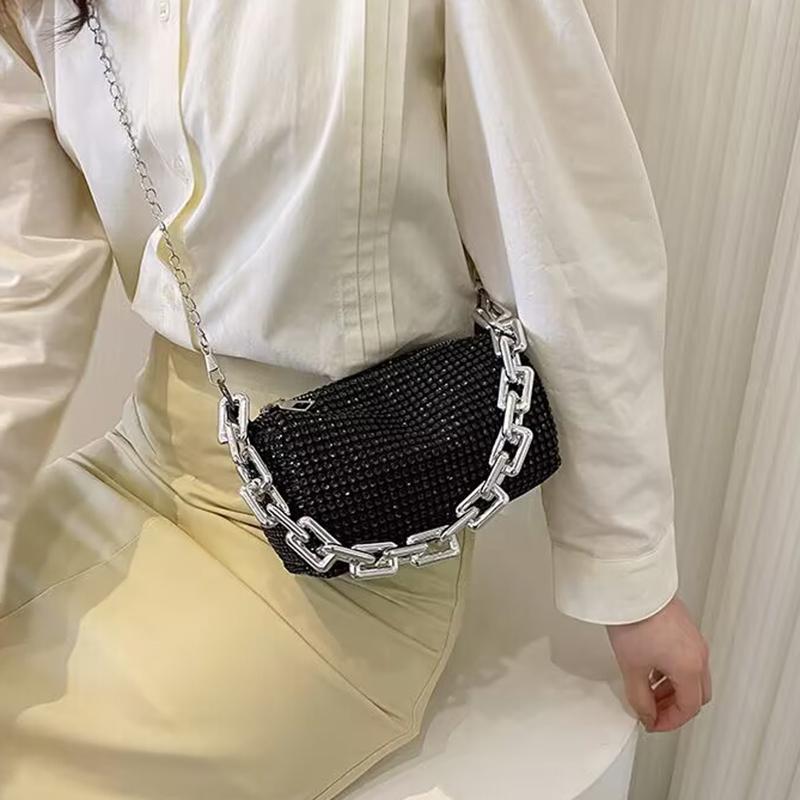 Yogodlns Nya glittrande kedjeväskor med strasskristaller för kvinnor, axelväska med diamanter, damhandväska, dam crossbody-väska