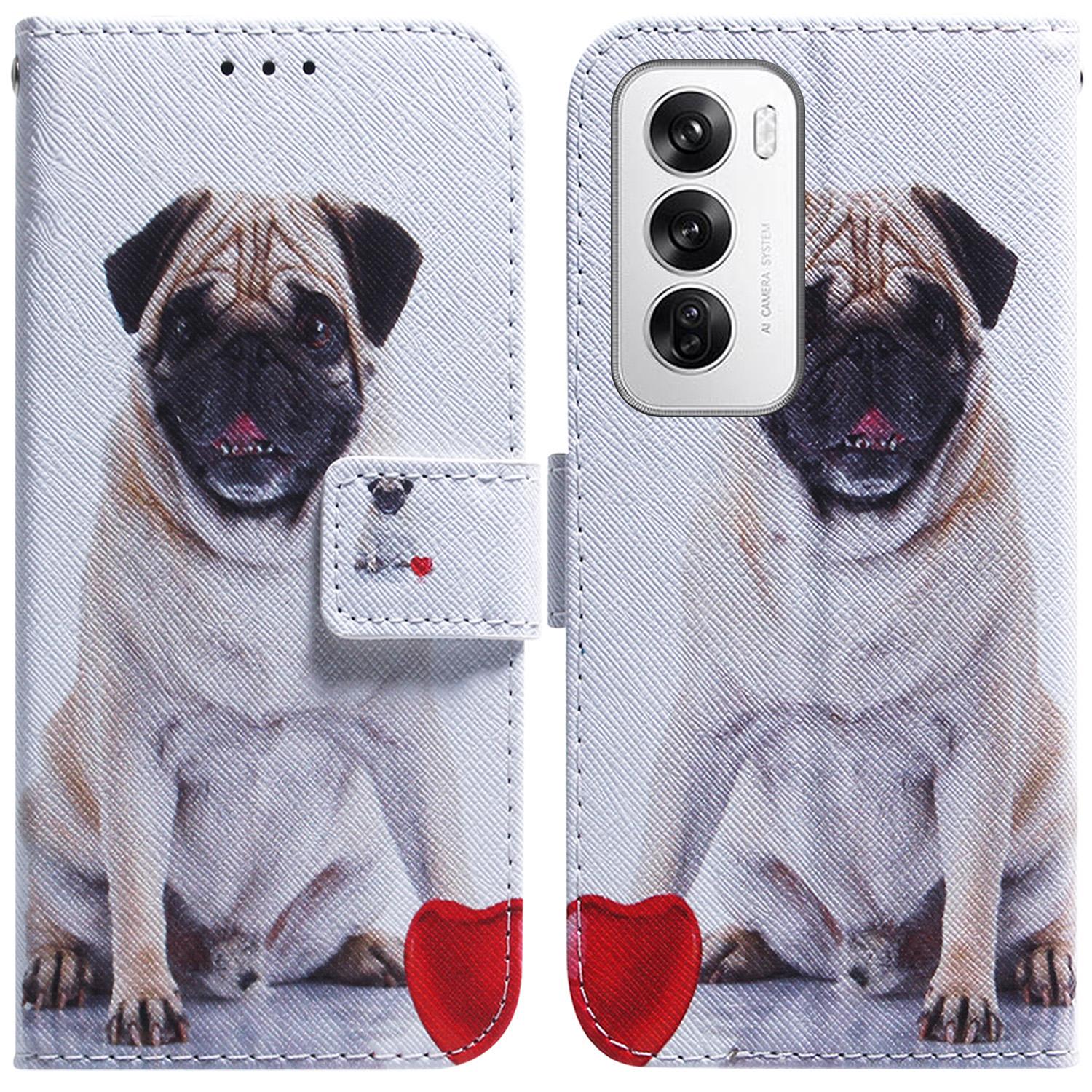 

For Oppo Reno12 5G (Global) Case Pattern Print Leather Wallet Phone Cover Dog