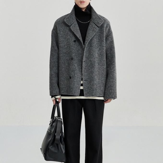 

Men’s Double-Sided Woolen Coat - Autumn/Winter Korean Style, High-Quality Black/Grey S чорний/сірий