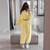 Cross-border Casual European and American Women's Suit Solid Color Long-sleeved Zipper Hooded Cardigan Elastic Wide-leg Leggings Two-piece Set