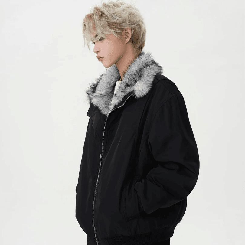 

Retro Unisex Deconstructed Rascally Cool Jacket with Fur Collar – Thickened Cotton Winter Coat for Warmth M