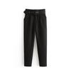European Style Women's Slim-Fit High-Waisted Yellow Cropped Pants with Waist Belt - Model A8GS317
