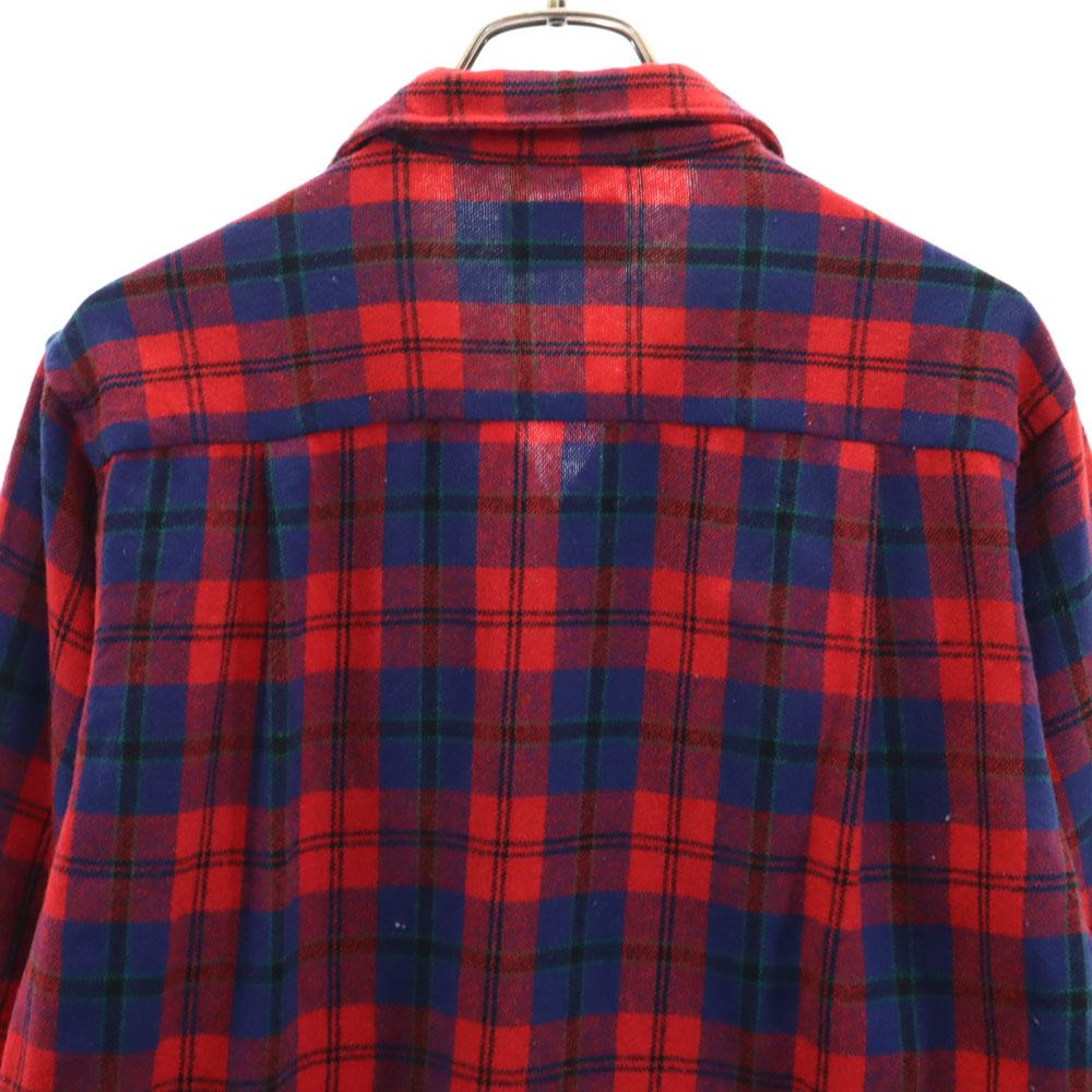 Country and Casual 60s Vintage Wool Blend Check Pattern Long Sleeve Open Collar Wool Shirt Men's Used