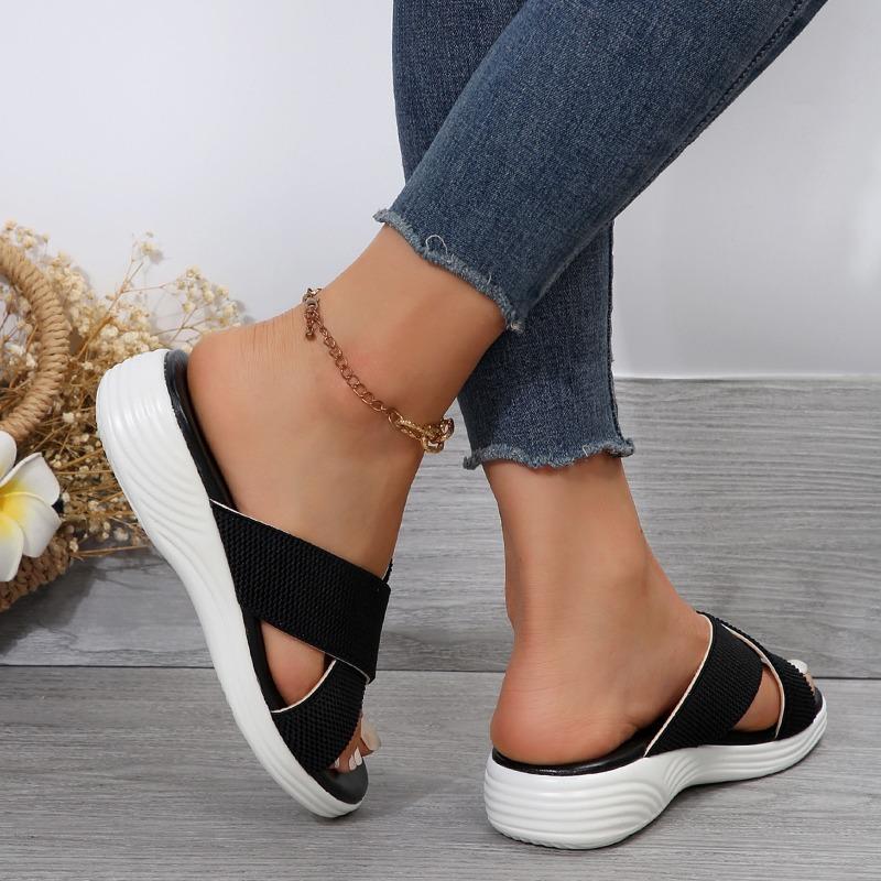 New Summer Women's Plus Size Chunky Sole Cross Style Sandals Comfortable Breathable Stretch Fabric Upper European American Style