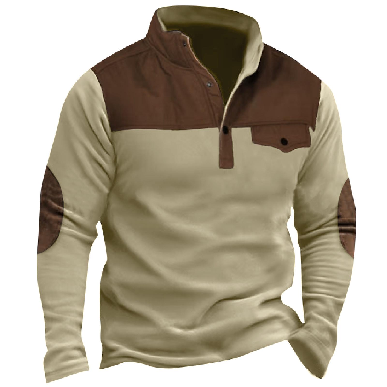 

Спортивная рубашка мужская модная стоячая шея сплошной цвет повседневный топ с длинными рукавами S хаки