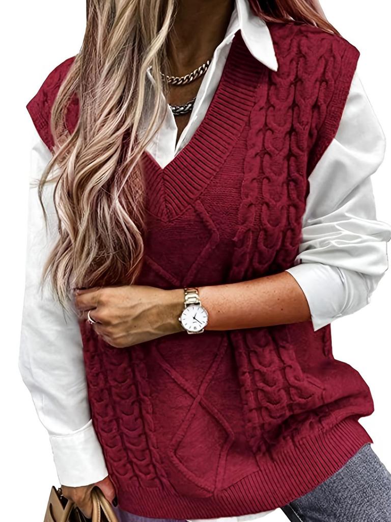 European and American Women's V-Neck Sleeveless Twisted Sweater Vest