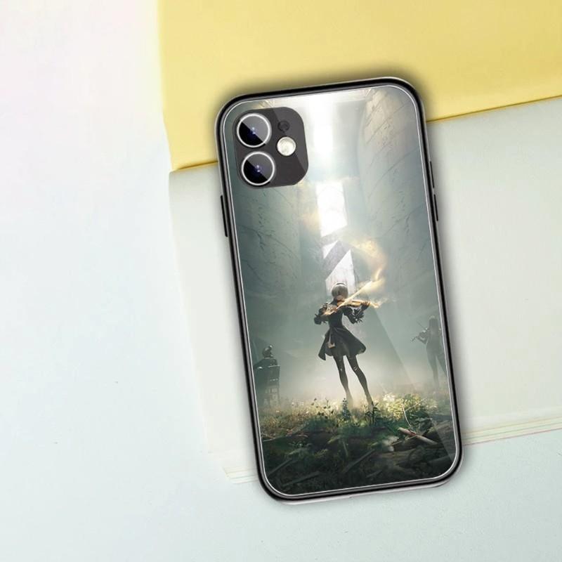 Cute Girl Nier Automata Phone Case For IPhone 14 13 12 11 XS X 8 7 6 Plus Mini Pro Max SE 2022 Black PC TPU Glass Phone Cover
