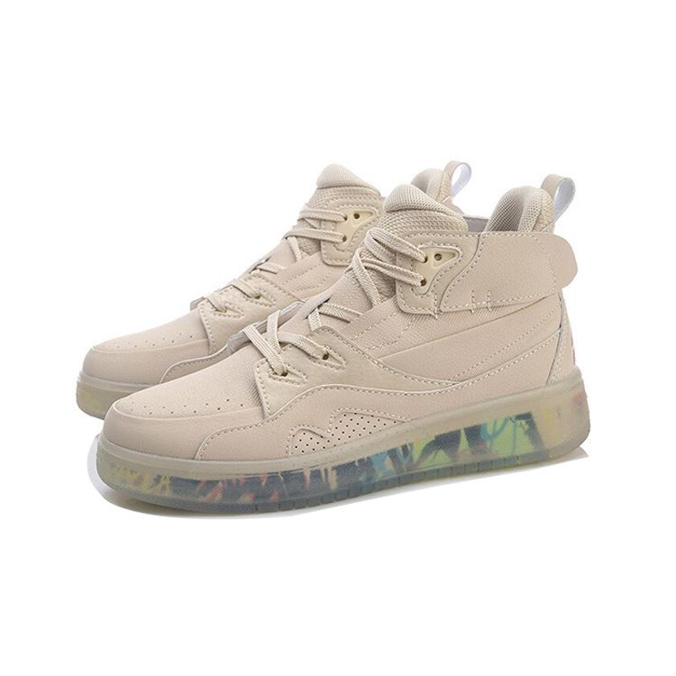 LiNing Youth  High-Top Skate Shoes With Slip Resistance And Shock Absorption Kids Sneakers Beige YKCR012-2