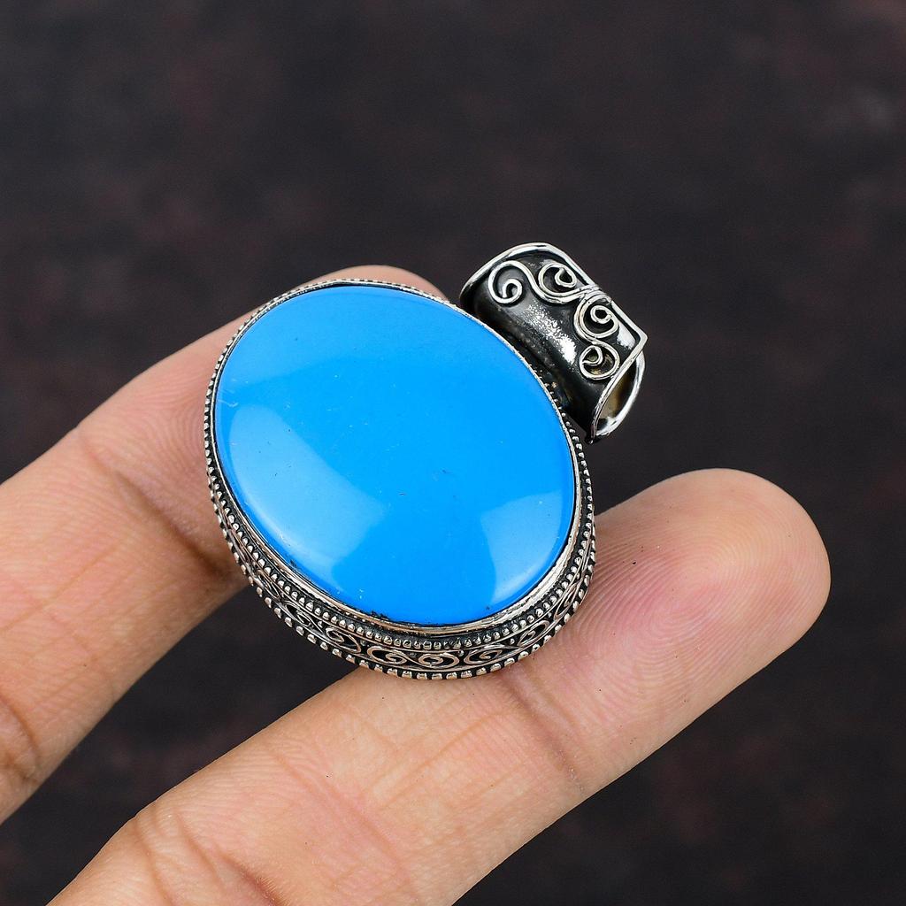 Sleeping Beauty Turquoise Pendant Handmade Jewelry Gemstone Pendant 925 Sterling Silver Pendant Boho Style Jewelry Vintage Pendant For Gift