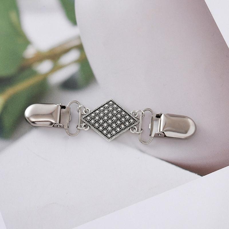 Floral Sweater Clip for Cardigans and Shawls, Vintage Silver Tone Collar Clasp With Paired Spring Closures for Scarves Dresses and Open Front Styling