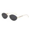 Pearlescent Oval Metal Sunglasses With Uv400 Protection For Stylish Outdoor Fashion