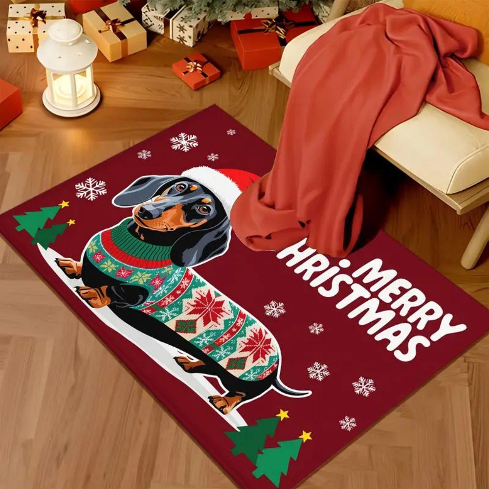 VIKAMA Christmas Dachshund Rug Bedroom & Kitchen Non-Slip Mat Front Door Entry Welcome Doormat Holiday Home Decor