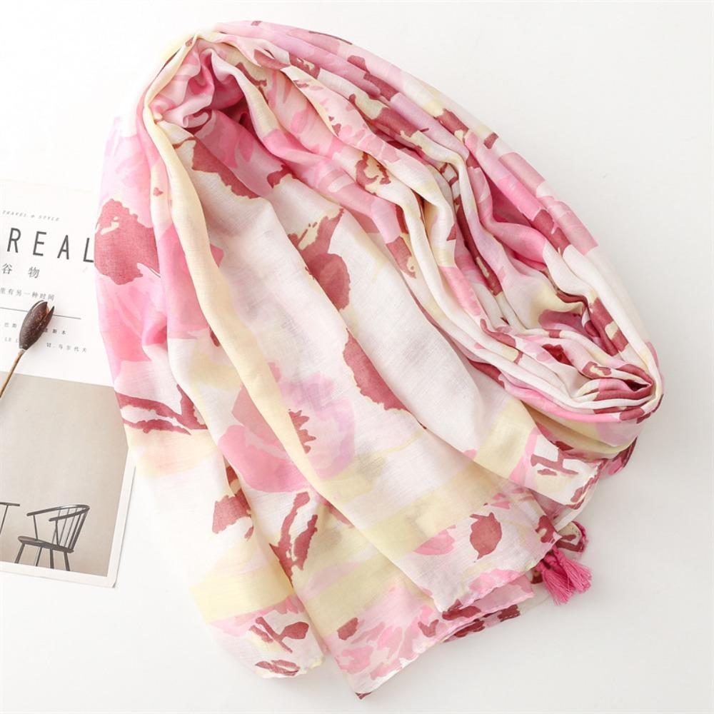 Korean Tassel Viscose Shawl Scarf Wash Painting Style Women Hijab Shawls Soft Thin Scarf  Beach