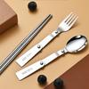 1Pc/3Pcs Portable Outdoor Cutleries Stainless Steel Spoon Fork Chopstick For Camping Travel School Use Folding Tablewares