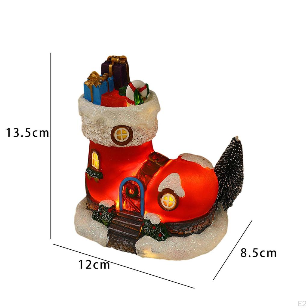 Christmas Light up House Xmas Illuminated Miniature Fairy Garden Statue Resin Figurine for Bedroom,