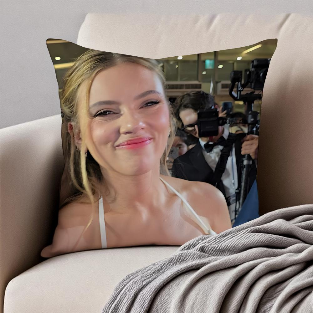 SScarlett Johansson Cushion Cover Pillowcase Antidustmite Invisible Zipper Short Plush Sofa Cushion