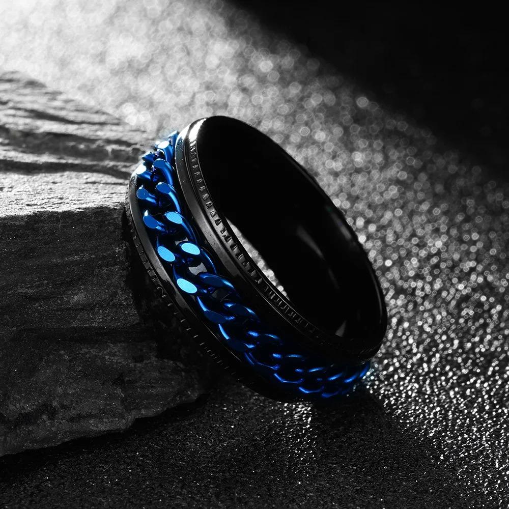 Fashiom Punk Roman Numeral Stainless Steel Chain Rings For Men Inlay Blue Carbon Fibre Celtic Dragon Rings Wedding Band Jewelry
