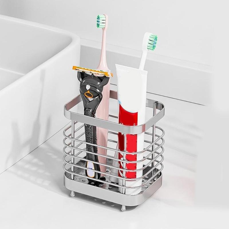Nodrill Bathroom Organizer Rack Stainless Steel Toothbrush Holder with Strong Adhesive Hold Razors and Bath Essential