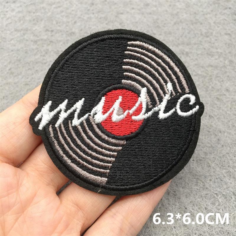 Music Optical Disc Embroidered Rock Patches On Clothes Headset Guitar Stripes Iron On Patches For Clothing Diy Appliques