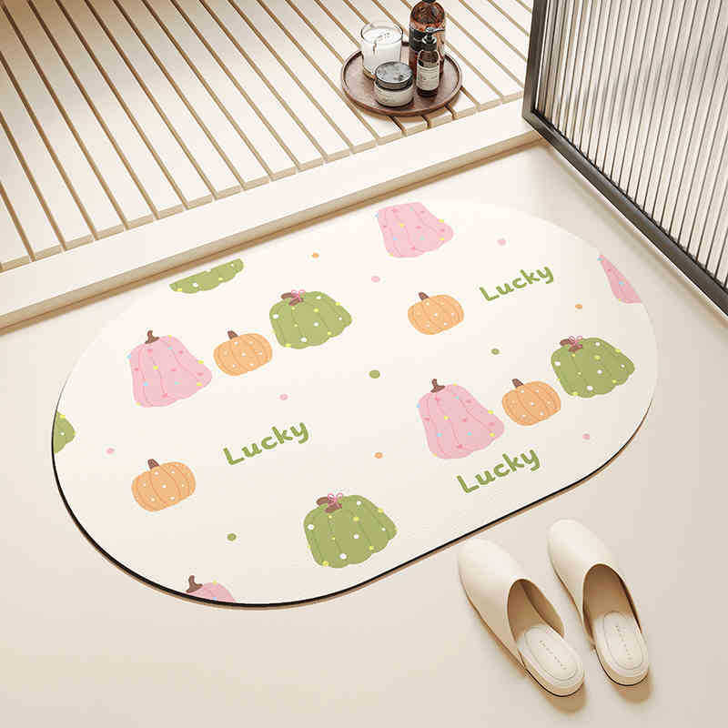 Cute Cartoon Bathroom Floor Mat Diatom Mud Anti Slip Foot Mat Bathroom Shower Room Water Absorption Quick Drying Foot Mat
