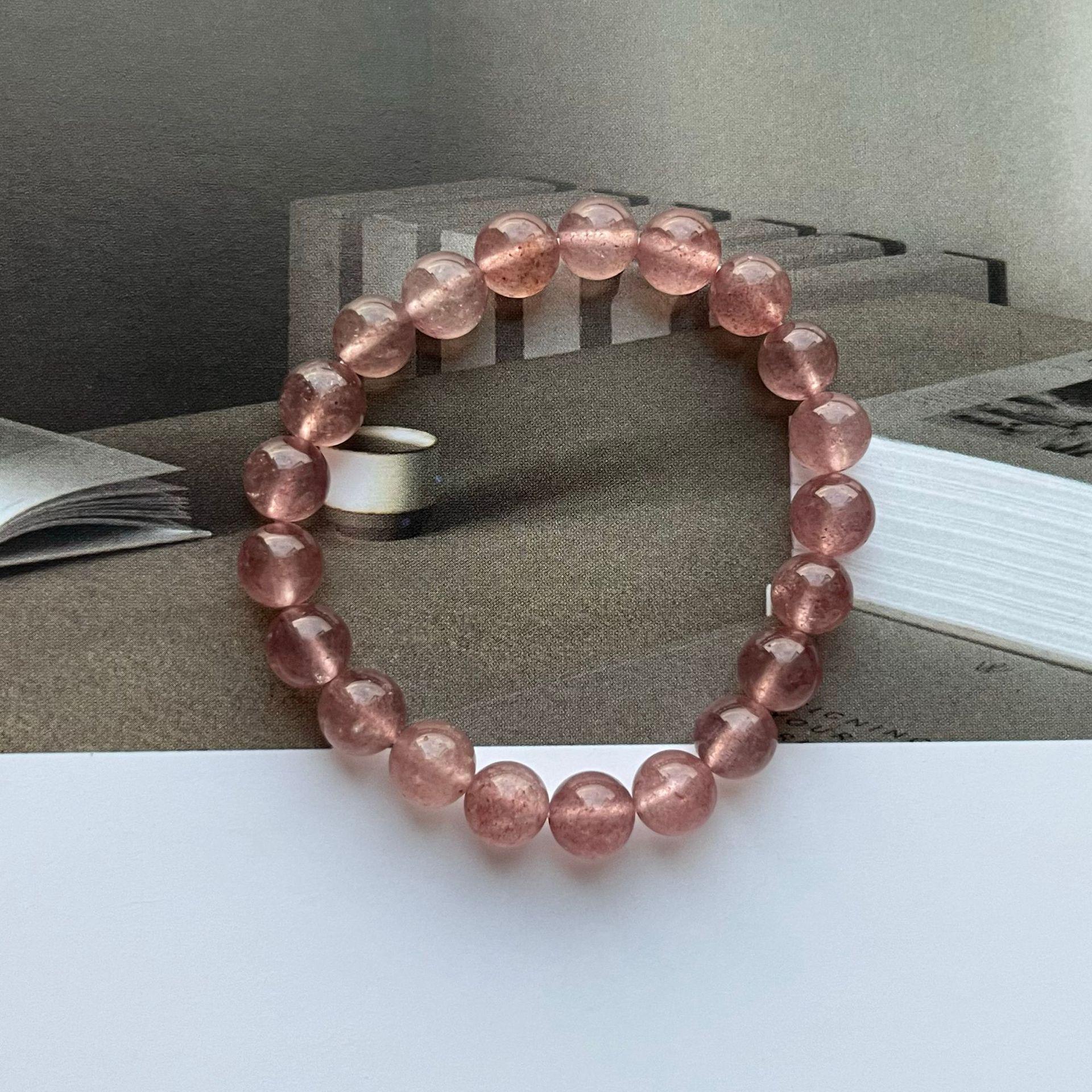 Pink Strawberry Crystal Heart Bracelet: Niche Girly Design, Skin-Cooling Accessories
