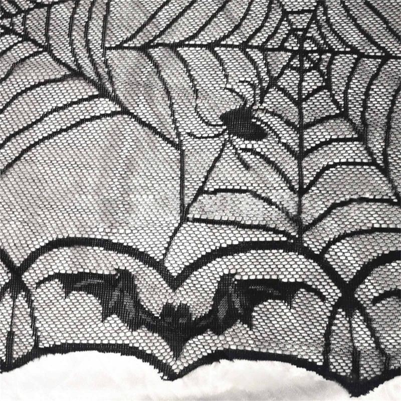 Scary Spiderweb Fabric Table Cloth Black Lace Table Cover With Spiderweb Bat Motifs For Home Decors Washable Table Cloth