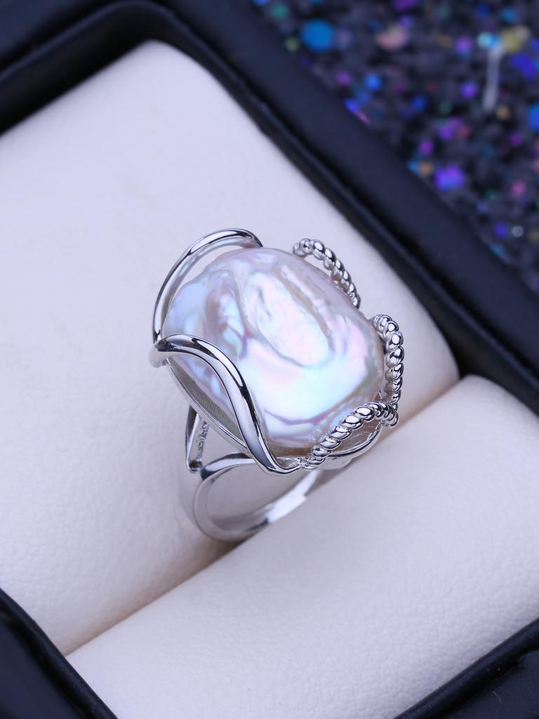 Fenasy Store barokke ringer med naturlige ferskvannsperler for kvinner Mote Damers Kubisk Zirkonia Stor Perlering Gave