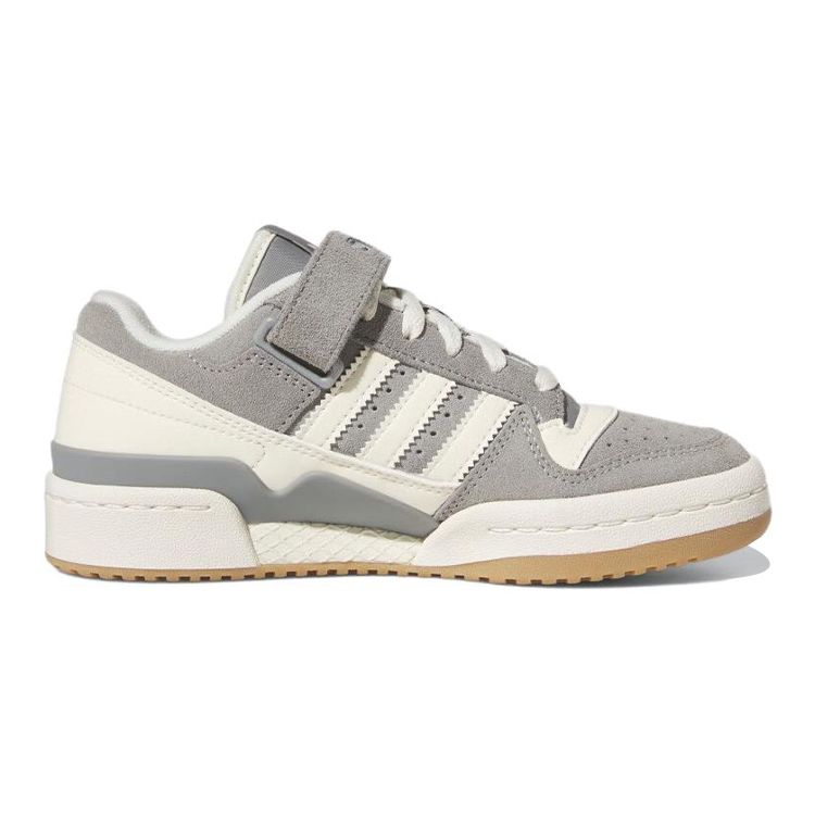 Adidas Originals Forum J Leather Suede Trendy Casual Durable Low-Top Skate Shoes Kids Sneakers Gray White HQ7159