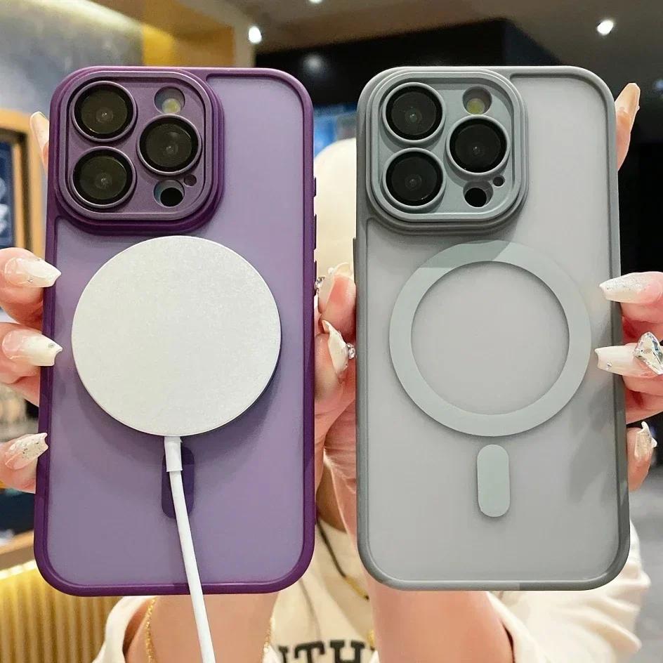 Frosted Armor Magnetic Magsafe Translunt Case For iPhone 11 12 13 14 Plus 15 16 Pro Max Wireless Charge Lens Protection Cover