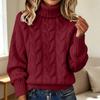Damen-Strickpullover mit Rollkragen, langen Ärmeln, einfarbig und mit Zopfmuster
