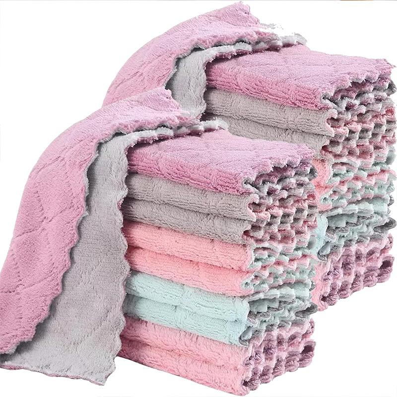 Soft Quick Dry Rags Reusable Washcloths Non Stick Oil Cloths Cleaning Cloth Kitchen Cloth Dish Absorbent Coral Velvet Dishtowels