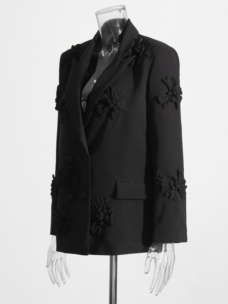2026 Spring Women's Suit: Double-Breasted with 3D Flower Details – European & American Style