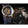 Forsining Uhr Herren Mode Casual Mesh Gürtel Hohl Gold Manuelle Mechanische Uhr GMT1040-8-A