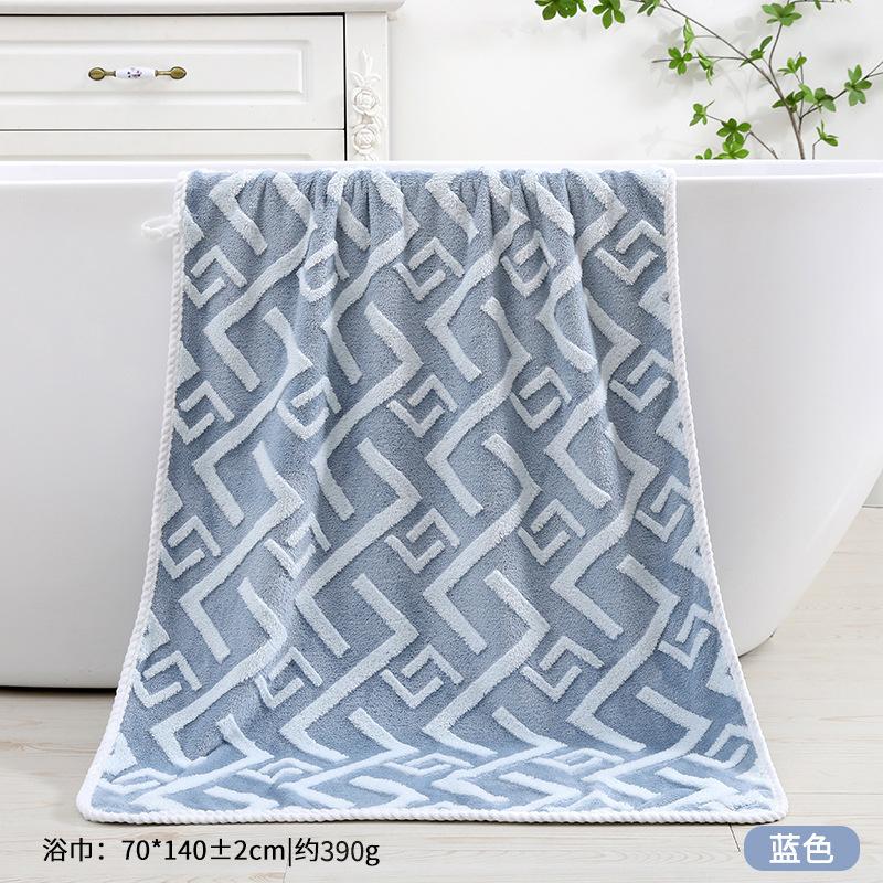 

Полотенце Новое жаккардовое коралловое флисовое клетчатое банное полотенце банное полотенце увеличенное и утолщенное бытовое мужское и женское мягкое впитывающее банное полотенце 70*140cm синий