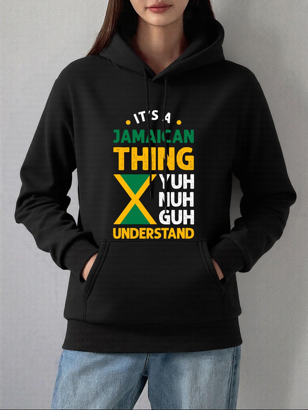 

Jamaica Featured Elements Prints Hoodies Women Comfortable Loose Sweatshirt Winter Fleece Warm Pullover Basics Pocket Clothes 2XL