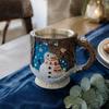 Snowman Gift Mugs Christmas Theme Mug with Stainless Steel Liner, 3D Relief Hand Decorative Beverage Cups Painted Resin Coffee Cup, Drinkware